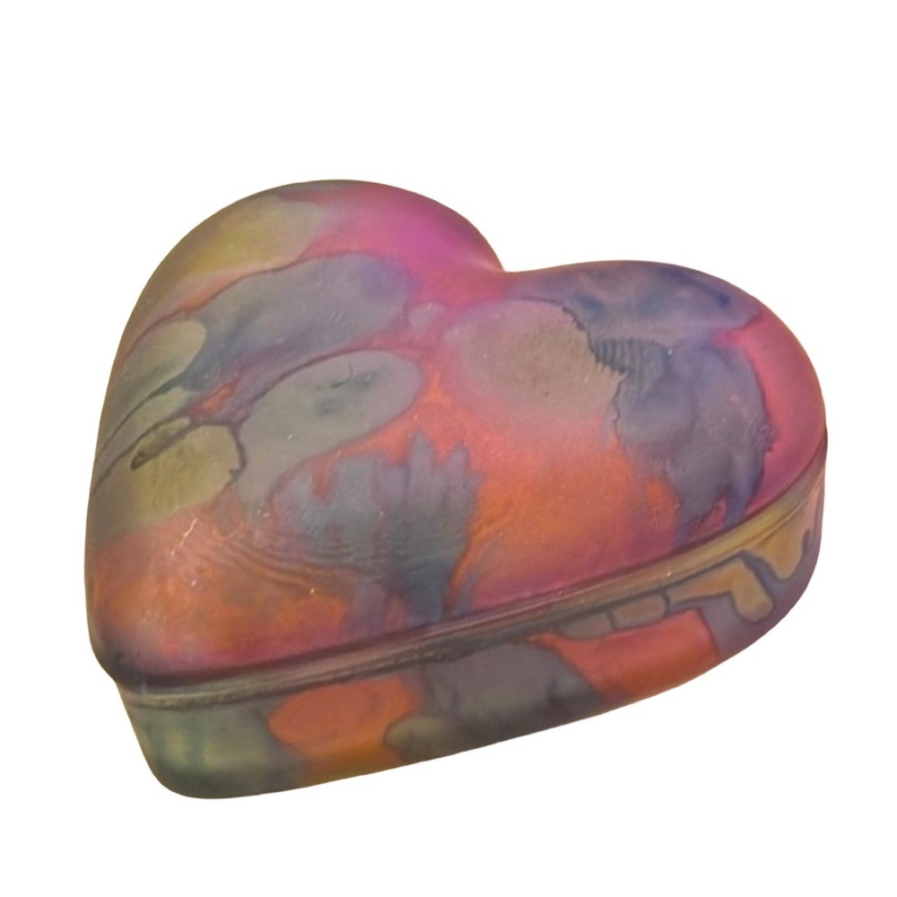 Rueven Glass by Nouveau Art Glass Company Heart Shaped Jewelry Trinket Box